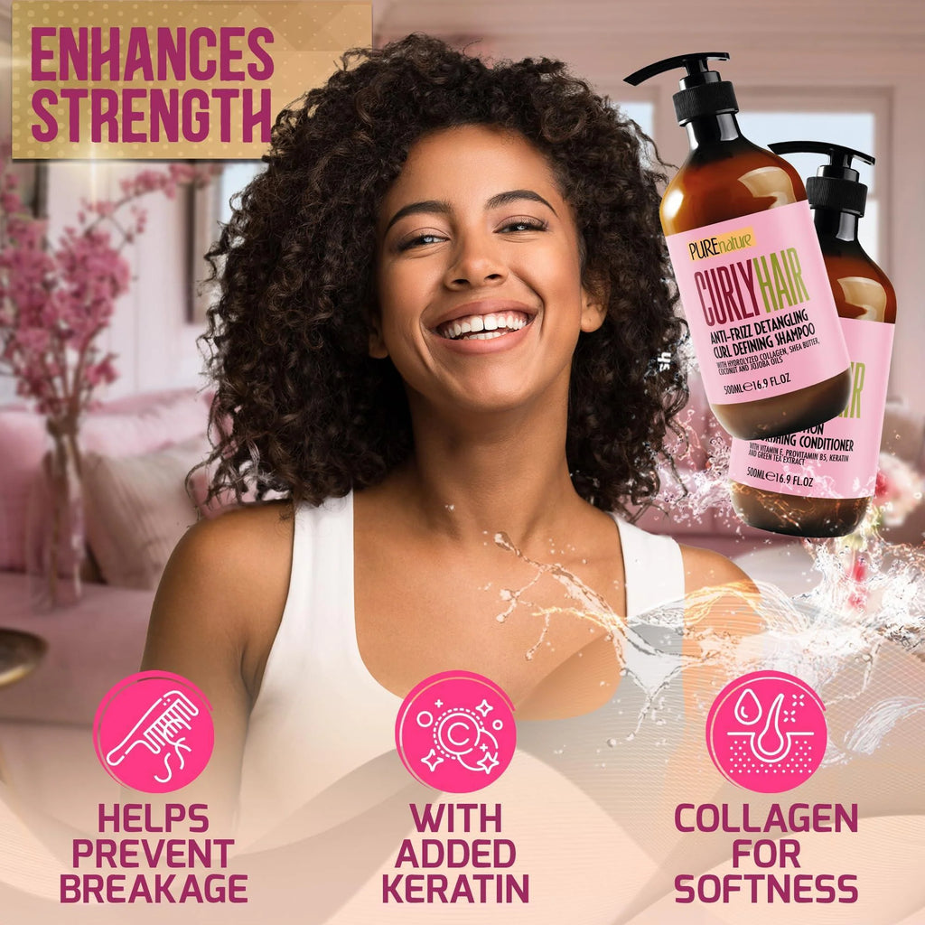 Curly Hair Shampoo and Conditioner Set Sulfate Free and Color Safe for Wavy Frizzy Fine Black and Permed Styles Moisturizing for Men and Women Deep Curl Hydrating Products with Argan Oil