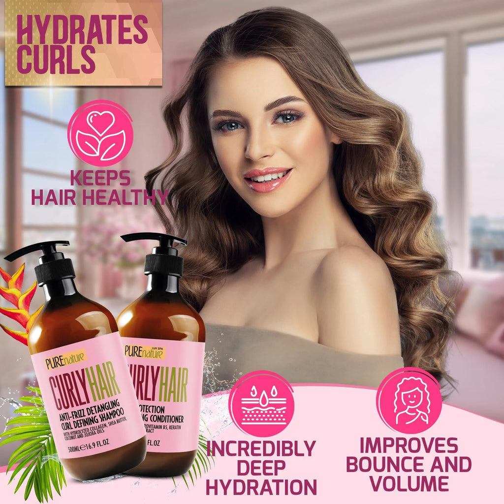 Curly Hair Shampoo and Conditioner Set Sulfate Free and Color Safe for Wavy Frizzy Fine Black and Permed Styles Moisturizing for Men and Women Deep Curl Hydrating Products with Argan Oil
